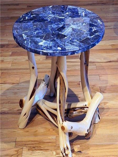 blue semi-precious stones round stone coffee table