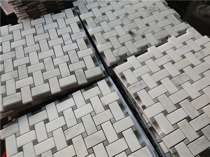 bianco carrara basketweave mosaic tile for kitchen  mosaic