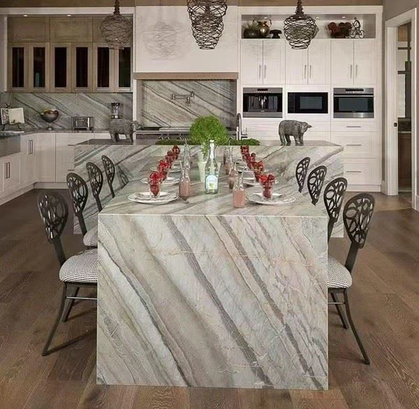 Beige Quartzite Kitchen Island