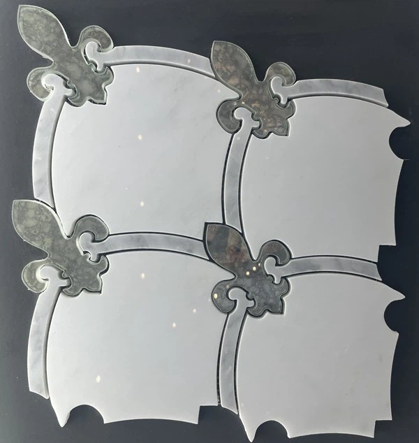 Water jet white marble mosaic