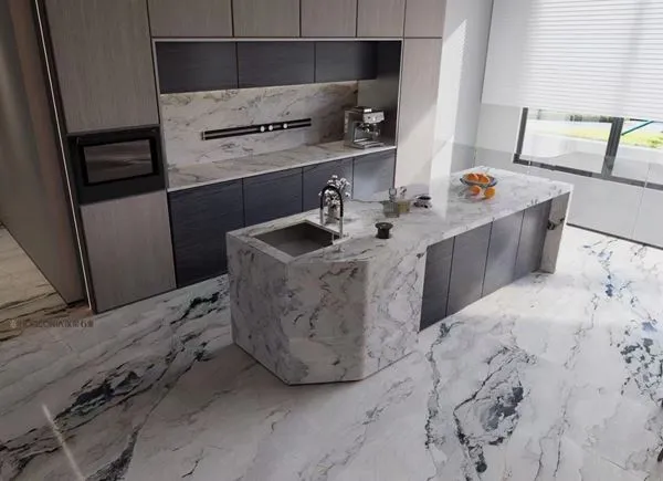 Countertops tal-kċina tal-irħam abjad